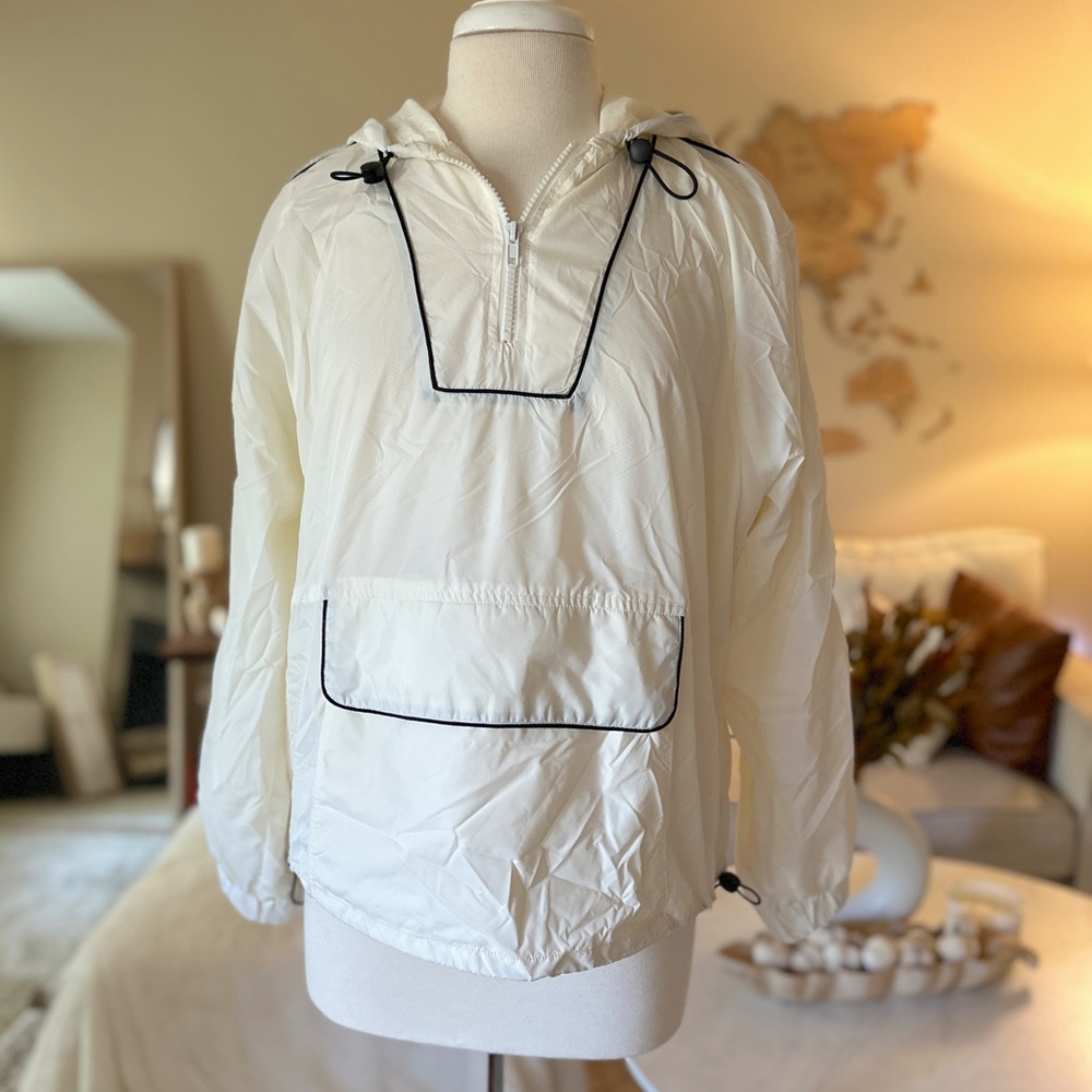 White hooded windbreaker